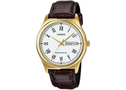Мужские часы Casio MTP-V006GL-7B, стальной корпус 39 мм, кожаный ремешок, белый циферблат