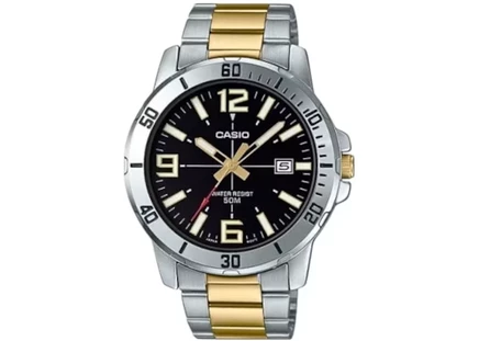 Мужские часы Casio MTP-VD01SG-1B, корпус 40 мм сталь, черный циферблат