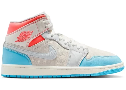 Женские кроссовки Jordan 1 Mid, светло-бежевые/красные/голубые