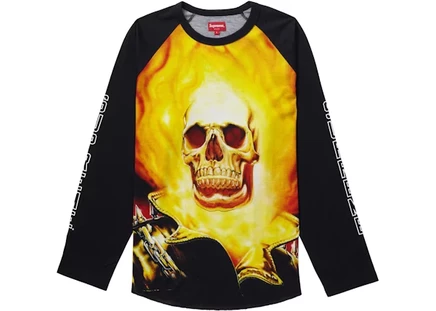 Мужская реглан-футболка supreme ghost rider с длинным рукавом, чёрная