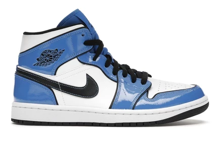 Мужские кроссовки Jordan 1 Mid Signal Blue, сине-черно-белые