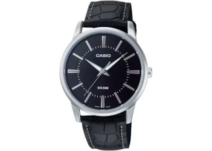Мужские часы Casio MTP-1303PL-1A, стальной корпус 40 мм, кожаный ремешок