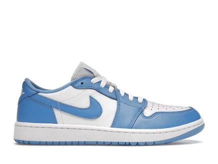 Мужские кроссовки Jordan 1 Retro Low Golf UNC кожаные, бело-голубые