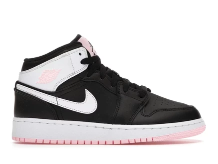 Детские кроссовки Jordan 1 Mid, черно-белые с розовым