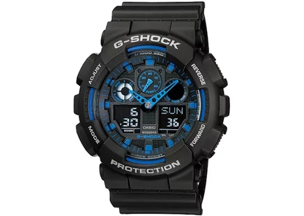 Мужские часы Casio G-Shock GA100-1A2 кварцевые, корпус 51 мм, синий циферблат