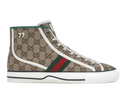 Женские кеды Gucci Tennis 1977 GG, бело-красно-зеленые