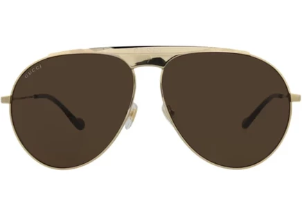Мужские солнцезащитные очки Gucci GG0908S-30010529-001 авиатор, металлическая оправа золотистого цвета, коричневые линзы