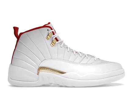 Мужские кроссовки Air Jordan 12 Retro FIBA 2019, бело-красные с золотыми акцентами