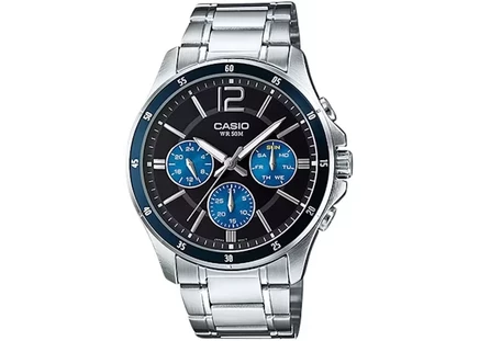 Мужские часы Casio G-Shock MTP-1374D-2A, корпус и браслет из нержавеющей стали, 44 мм, кварцевые, черный циферблат