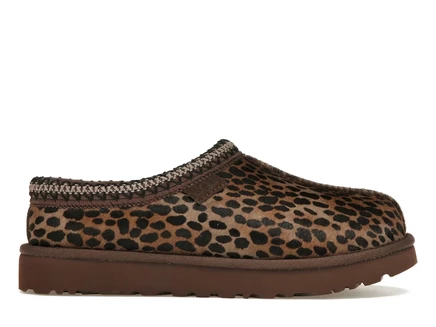 Женские тапочки UGG Tasman в леопардовый принт, верх из телячьей шкуры, Caspian Burnt Cedar