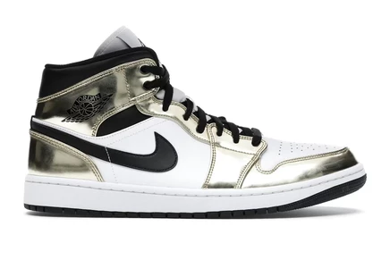 Мужские кроссовки jordan 1 mid, золотисто-черно-белые