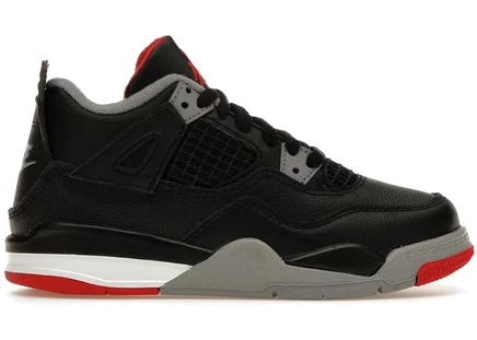 Детские кроссовки Jordan 4 Bred (PS), чёрные/серые/красные/белые