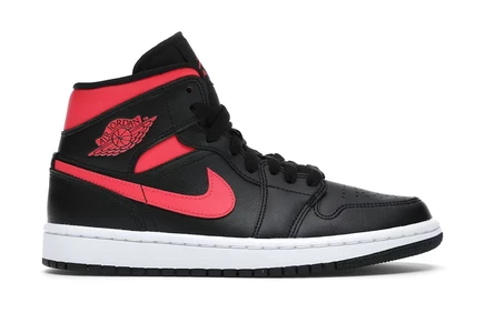 Женские кроссовки jordan 1 mid black siren red, черно-красные
