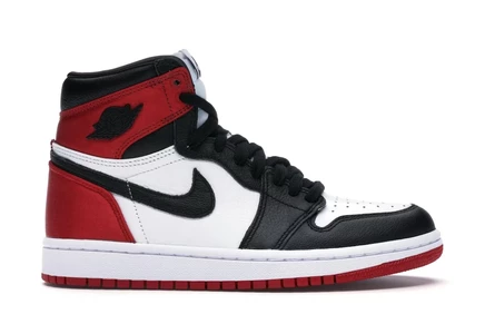 Женские кроссовки Jordan 1 Satin Black Toe, ч/б/красные