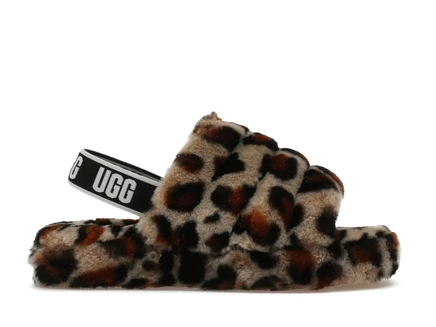 Детские меховые шлепанцы UGG Fluff Yeah Slide с леопардовым принтом, amphora