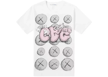 Мужская футболка Comme des Garcons x KAWS, бело-розово-серая