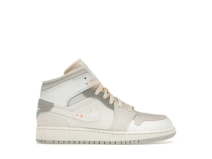 Детские кроссовки Jordan 1 Mid SE Craft Inside Out, бело-серые