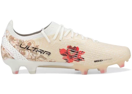 Женские футбольные бутсы Puma Ultra FG/AG Liberty Floral бело-черно-желтые
