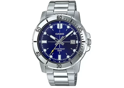 Мужские часы Casio MTP-VD01D-2E, корпус 45 мм, сталь, темно-синий циферблат