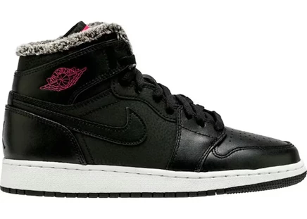 Детские кроссовки jordan 1 retro high fleece, черно-розовые