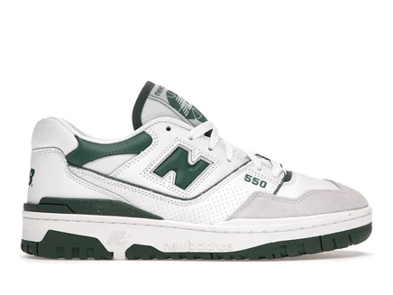 Мужские кроссовки New Balance 550 кожаные с замшевой накладкой, бело-зеленые