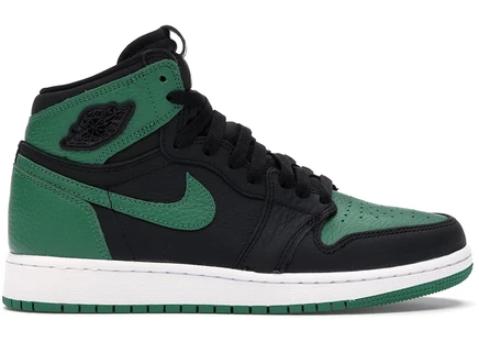 Кроссовки для мальчиков Jordan 1 Retro High Pine Green Black, черно-зелёные с белым и красным