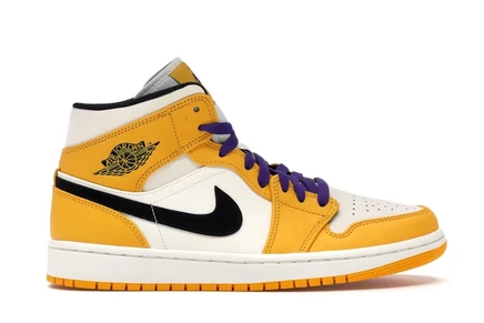 Мужские кроссовки Jordan 1 Mid SE Lakers, фиолетово-золотые