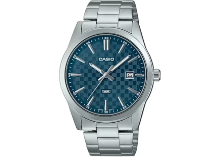 Мужские часы Casio MTP-VD03D-2A2, 41 мм, стальной браслет, синий циферблат