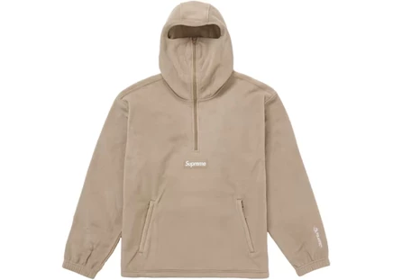 Мужская худи Supreme Polartec с маской и полу-молнией, тауп