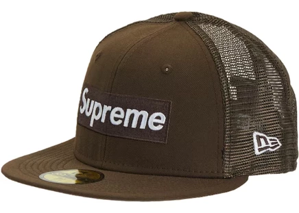 Унисекс кепка Supreme New Era Box Logo с сетчатой вставкой, коричневая