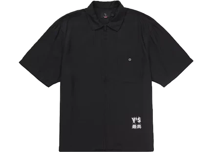 Мужская рубашка Supreme Y's by Yohji Yamamoto из шелка на молнии с коротким рукавом, черная