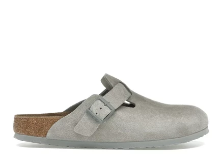 Мужские сабо Birkenstock Boston из замши, серо-бежевые