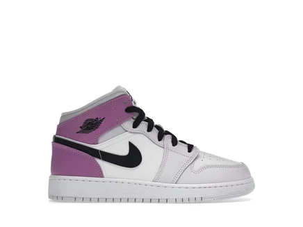 Детские кроссовки Jordan 1 Mid (GS) Barely Grape, сиренево-белые