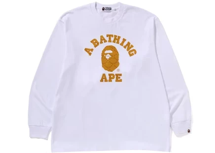 Мужская футболка bape college monogram, с длинным рукавом, белая