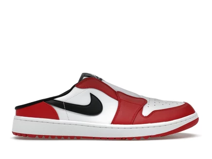 Мужские кроссовки Jordan 1 Mule Golf Chicago кожаные, без шнурков, для гольфа, бело-красно-черные