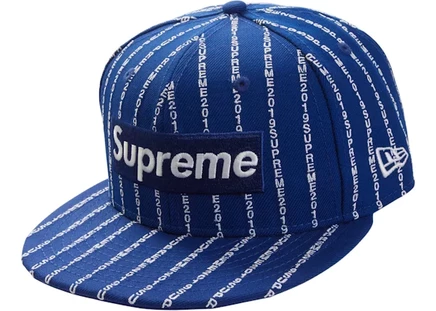 Мужская кепка Supreme Text Stripe New Era, королевский синий