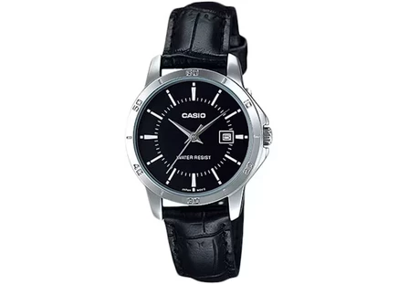 Мужские часы Casio G-Shock LTP-V004L-1A, стальной корпус 30 мм, кожаный ремешок, черный циферблат