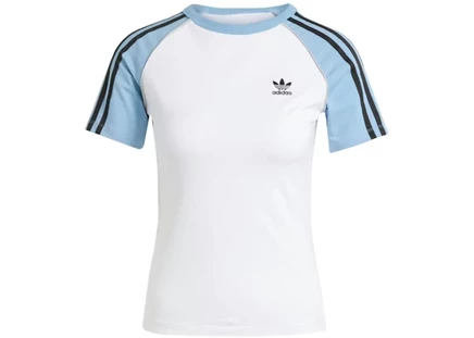 Женская футболка Adidas Adicolor Three Stripes узкий реглан, бело-голубая