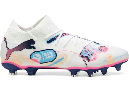 Мужские футбольные бутсы Puma Future 7 Match FG/AG, бело-голубо-розовые