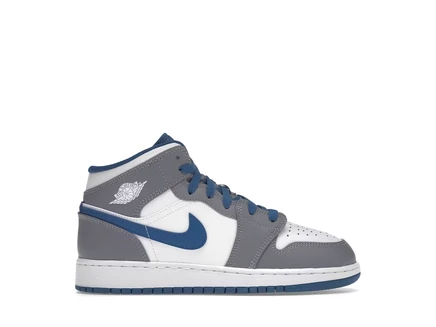 Детские кроссовки Jordan 1 Mid True Blue Cement, серо-синие