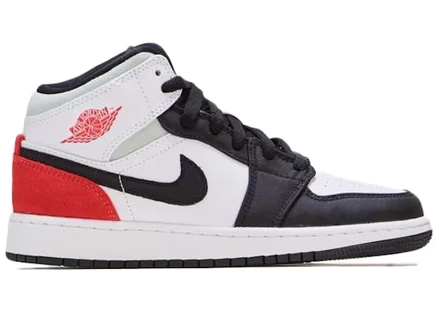 Детские кроссовки Jordan 1 Mid SE (GS), бело-черно-красные