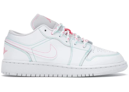Детские кроссовки Jordan 1 Low White Green Pink (GS), белые