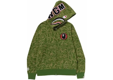Мужское худи на молнии Bape Line Camo Shark, зеленое