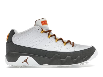 Мужские кроссовки Jordan 9 Low Golf US Open, бело-золотисто-серо-антрацитовые