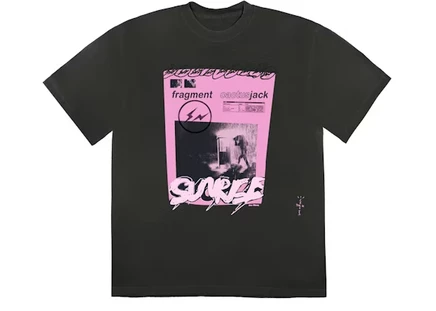 Мужская футболка Travis Scott Cactus Jack for Fragment Pink Sunrise, черная с розовым принтом