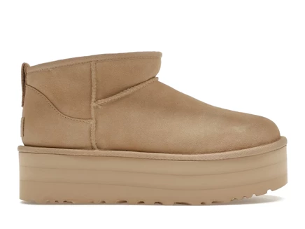 Женские угги Ugg Classic Ultra Mini Platform из замши с овчиной, горчичные