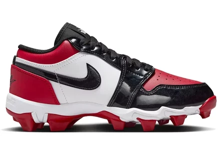Детские кроссовки Jordan 1 Low Cleat Patent Bred Toe (GS), красно-бело-черные