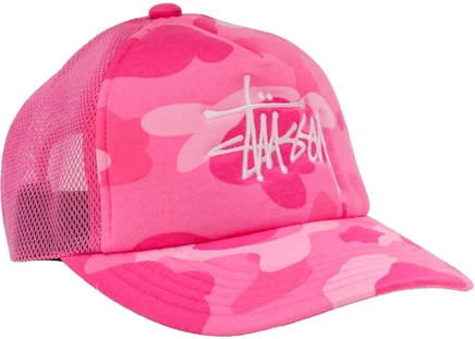 Унисекс кепка Bape x Stussy Trucker, розовая
