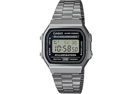 Мужские часы Casio A168 цифровые, корпус 36 мм, браслет из нержавеющей стали
