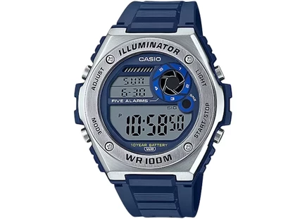 Мужские часы Casio G-Shock MWD-100H-2AV, диаметр корпуса 51 мм, корпус и ремешок из полимерной смолы, кварцевые, синий циферблат
